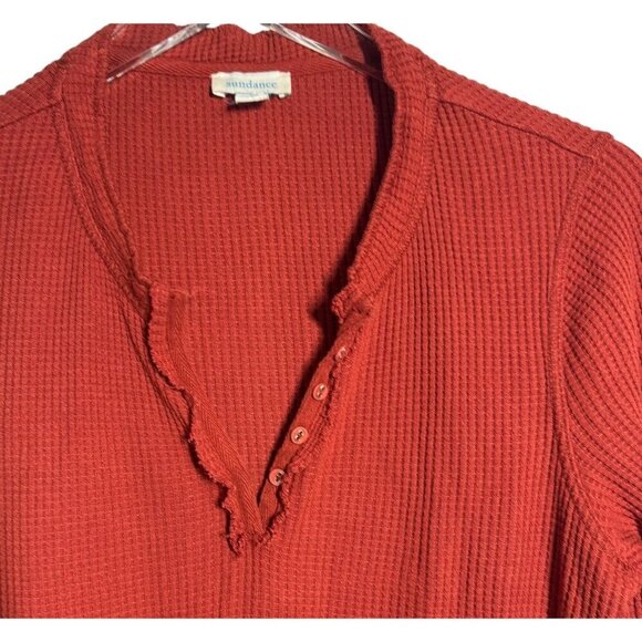 Sundance Womens size Medium Waffle-Knit Henley Top Long Sleeve Relaxed Fit - Picture 2 of 6